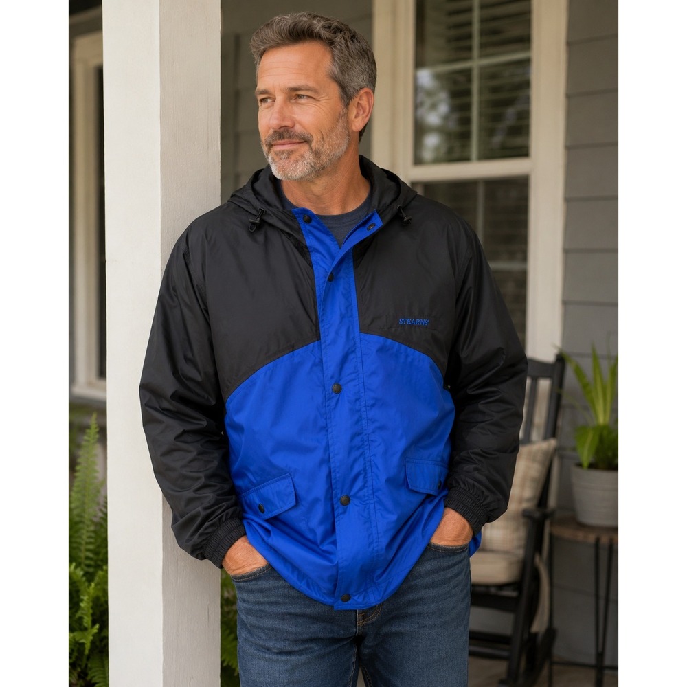 Stearns Dry Wear Mens Medium Royal Blue Black Colorblock Rain Jacket 8712